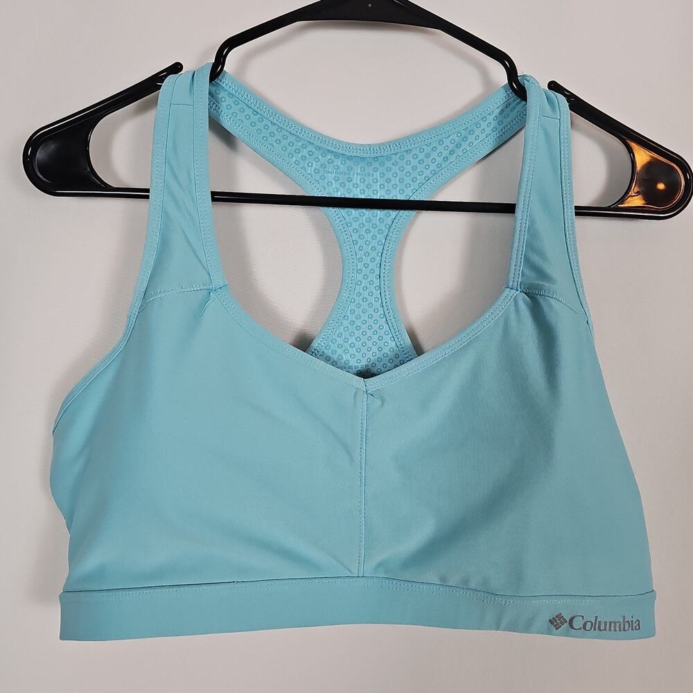 Columbia Womens Omni-Freeze Racerback Sports Bra Light Blue Athletic Gym Size L